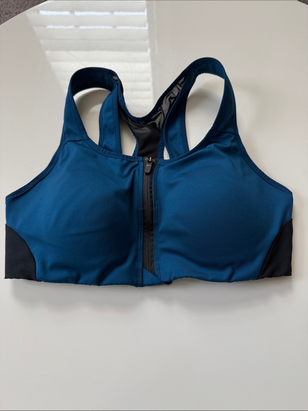 Nike Teal Blue Front-Zip Racerback Sports Bra with Black Panels - Picture 2 of 6